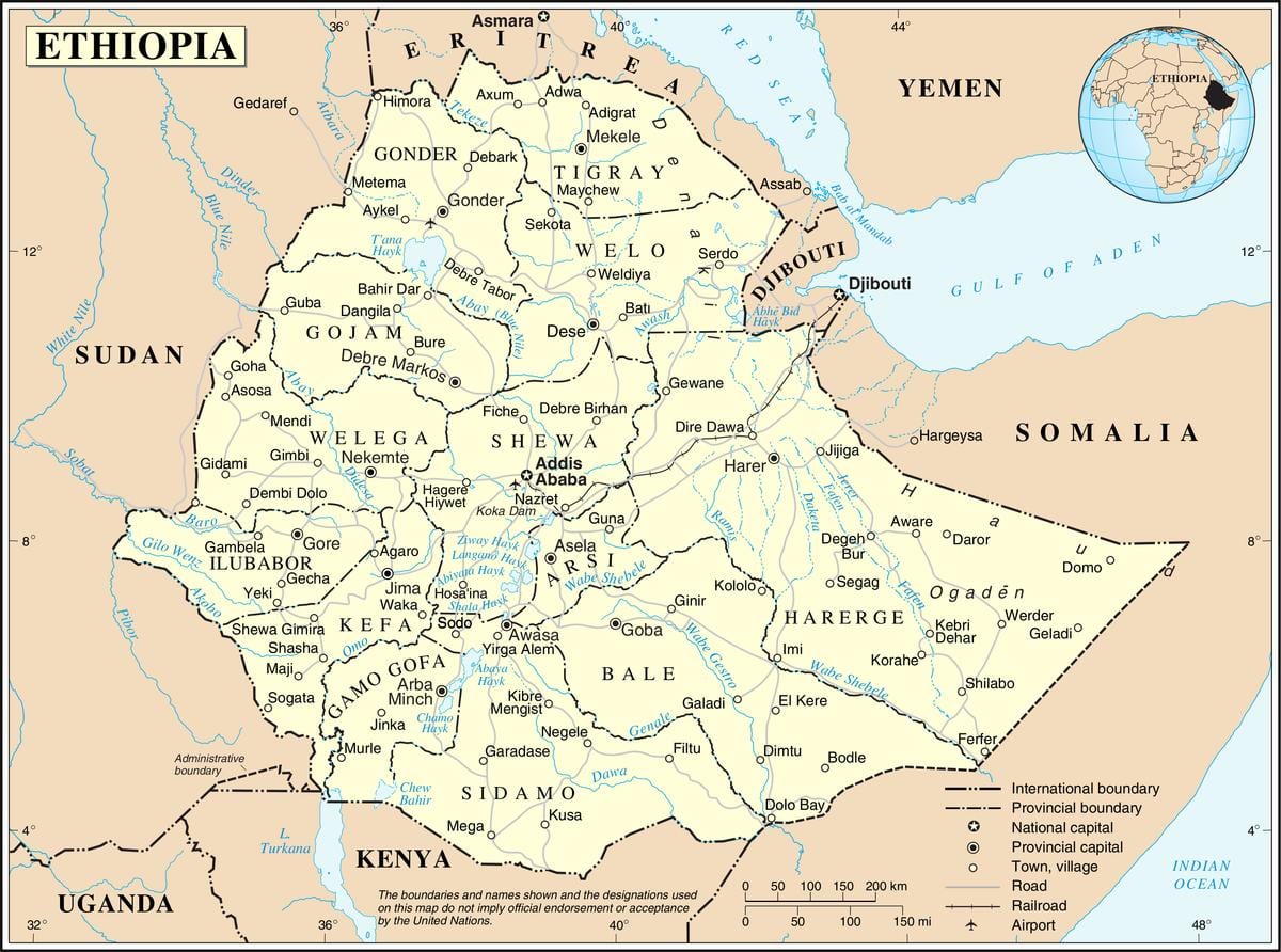 actual mapa de Etiopía