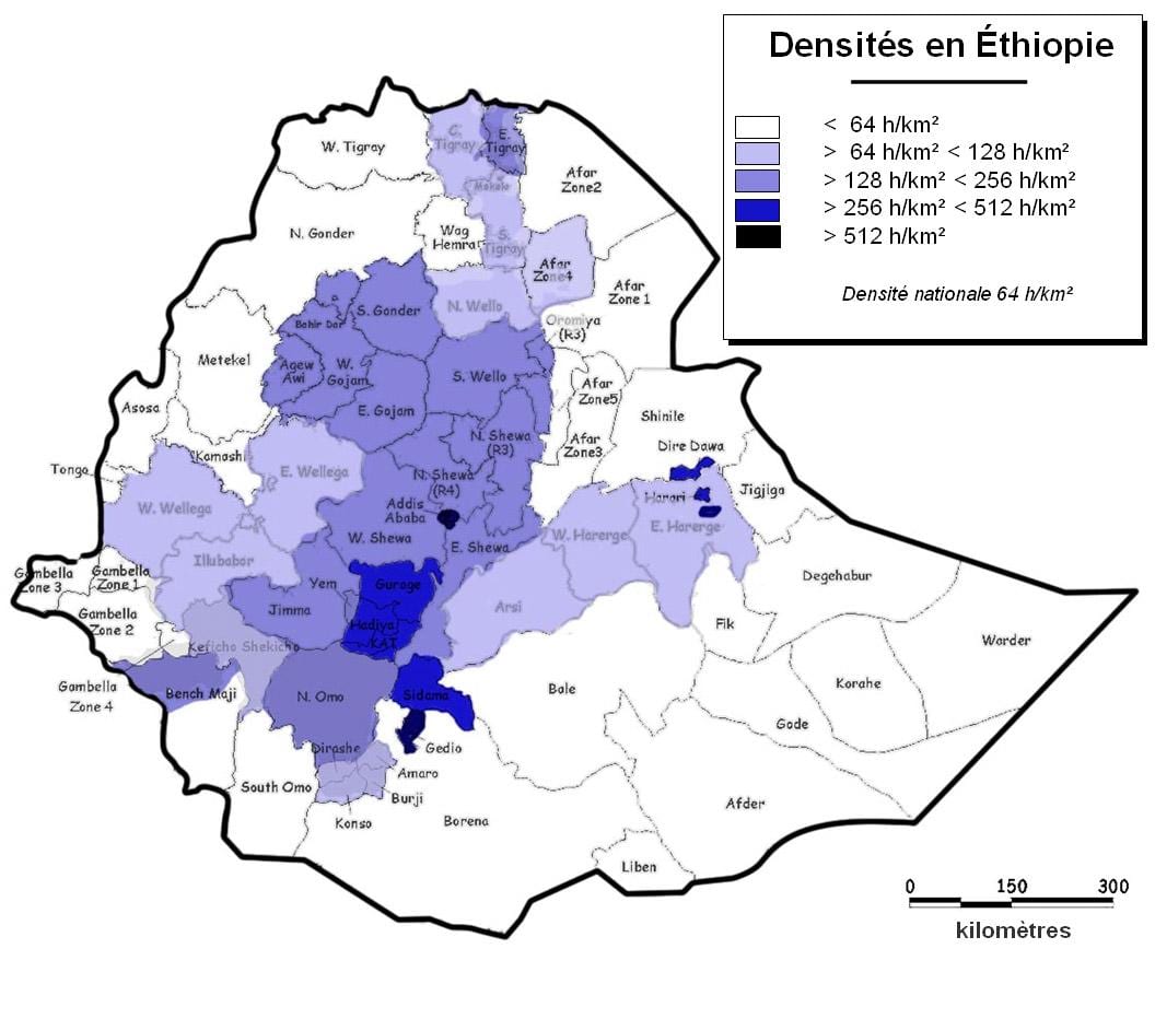 Etiopía densidade de poboación mapa