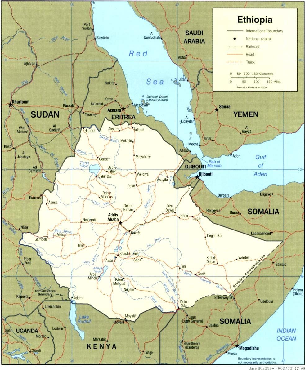 xeográfica mapa de Etiopía