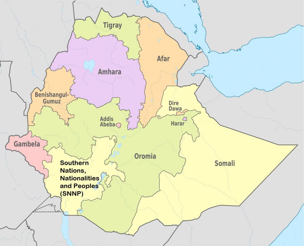 Etiopía rexional unidos mapa