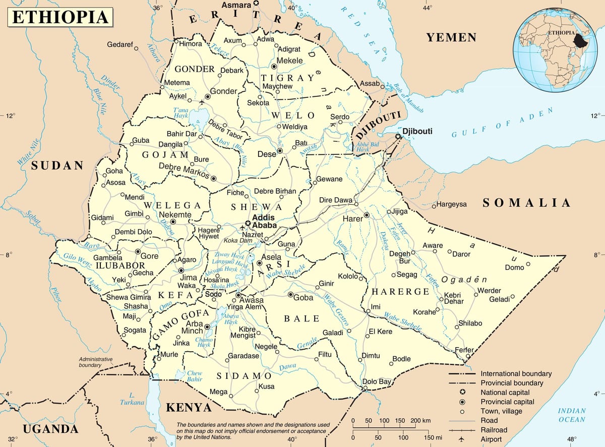 mapa político de Etiopía
