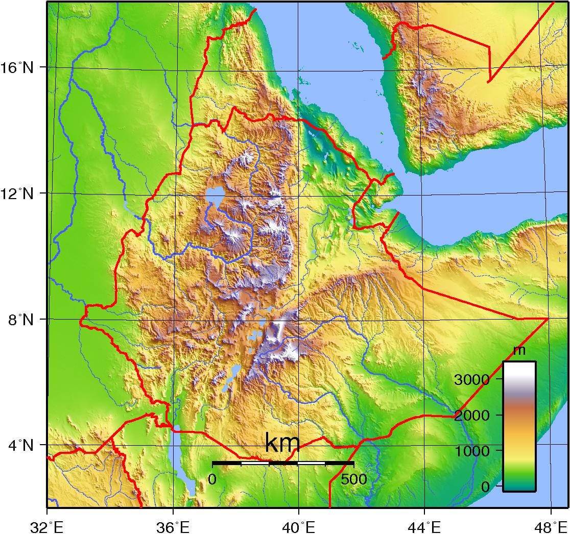 Etiopía mapa topográfico