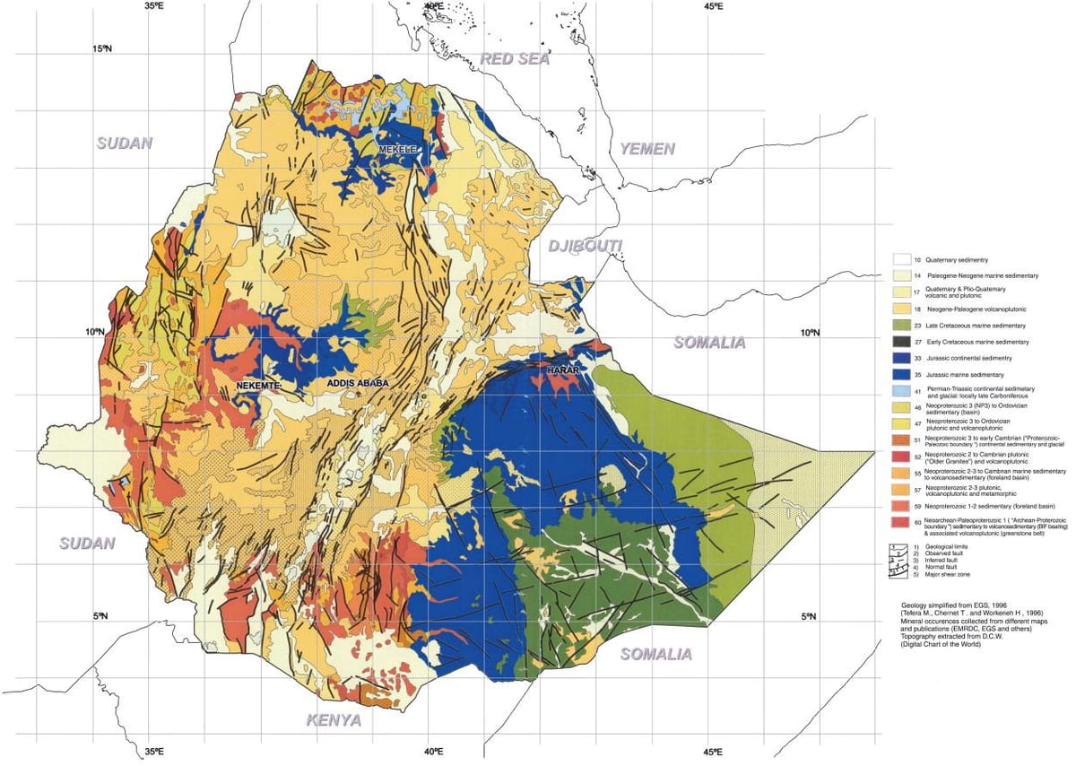mapa do mapa xeolóxico de Etiopía