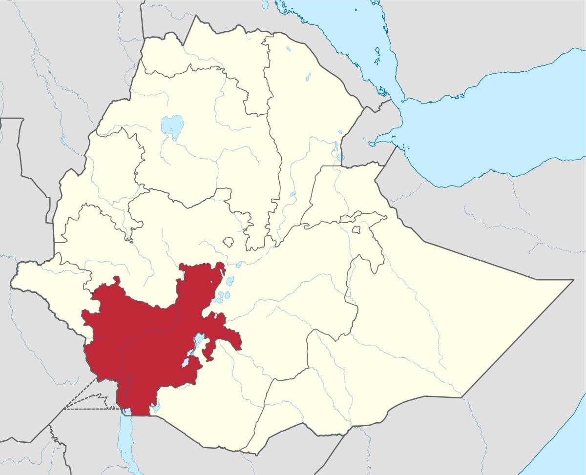 mapa do sur de Etiopía