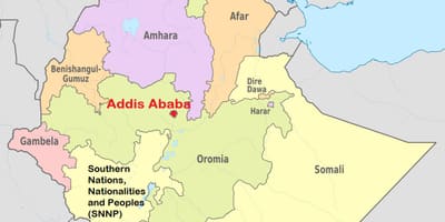 Addis abeba, en Etiopía mapa do mundo