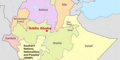 Addis abeba, en Etiopía mapa do mundo