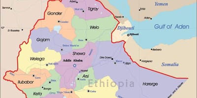 Etiopía mapa con cidades