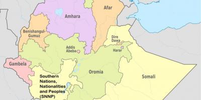Etiopía rexional unidos mapa