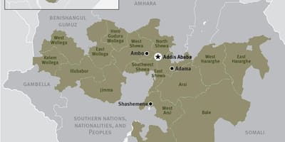 Mapa de oromia rexión en Etiopía